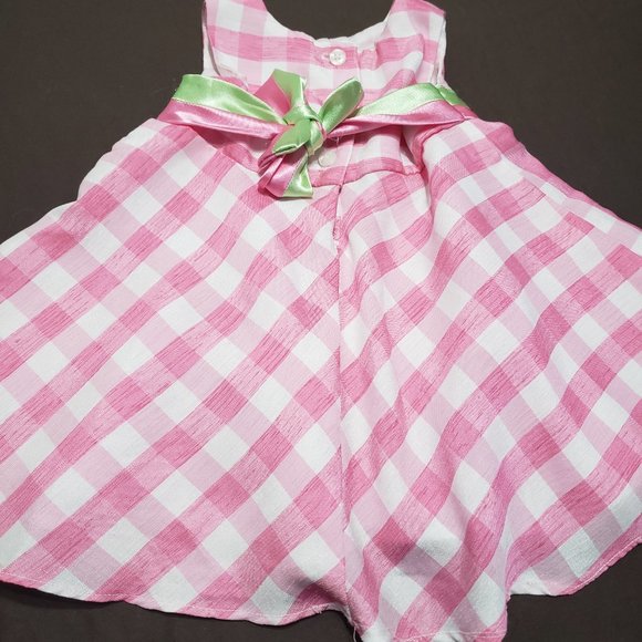 Pink Plaid Easter Dress With Diaper Cover and Sash Bow Youngland Size 12 Months - Picture 2 of 7
